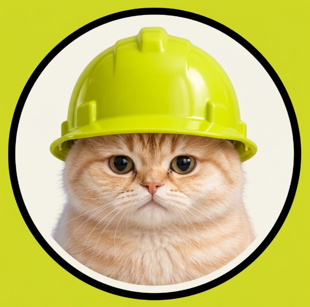 RHCAT cat wearing a hard hat